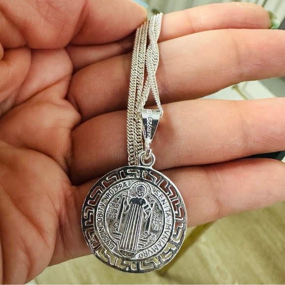 Sterling Silver 925 Pendant, Necklace Greco Style Solid Saint Benedict Protector - Picture 11 of 11